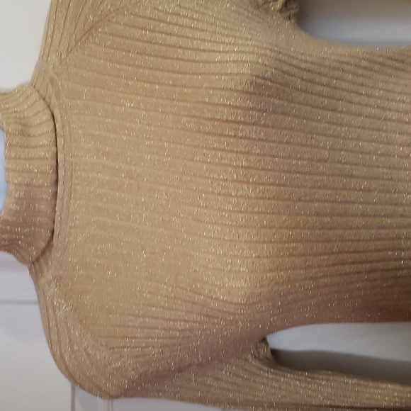 INC. Gold Bodycon Sparkly Turtleneck Long Sleeve Sweater - Picture 2 of 8
